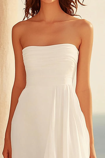 Robe de mariée sans bretelles blanche avec fente